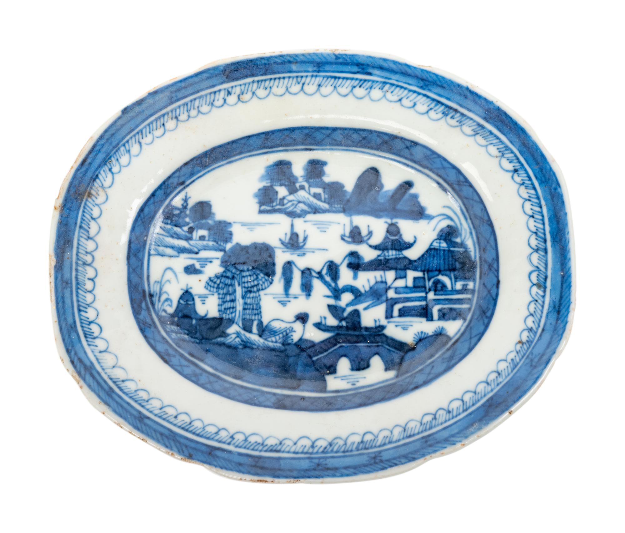 A Small Chinese Export Canton Blue and White Soup Tureen and Undertray