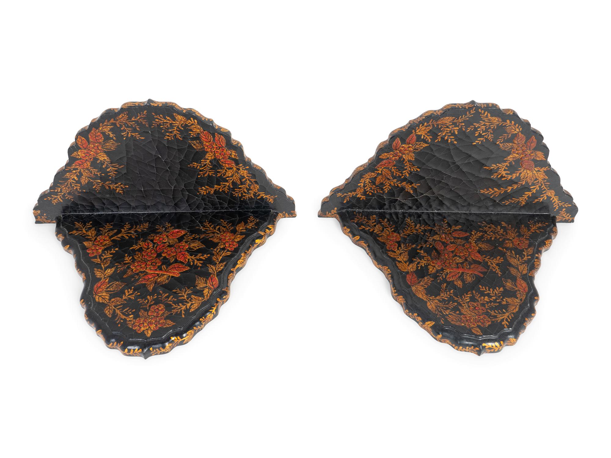 A Pair of Victorian Style Japanned Brackets — 20TH CENTURY