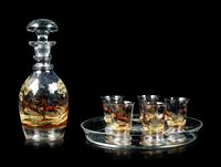 A Continental Enameled Glass Drink Service