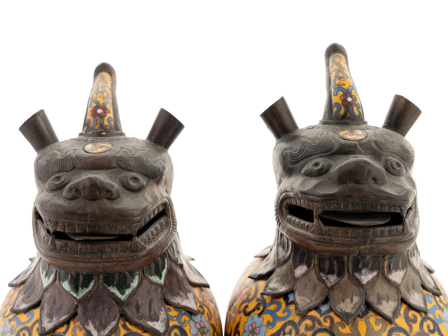 A Pair of Cloisonné Enamel Lions