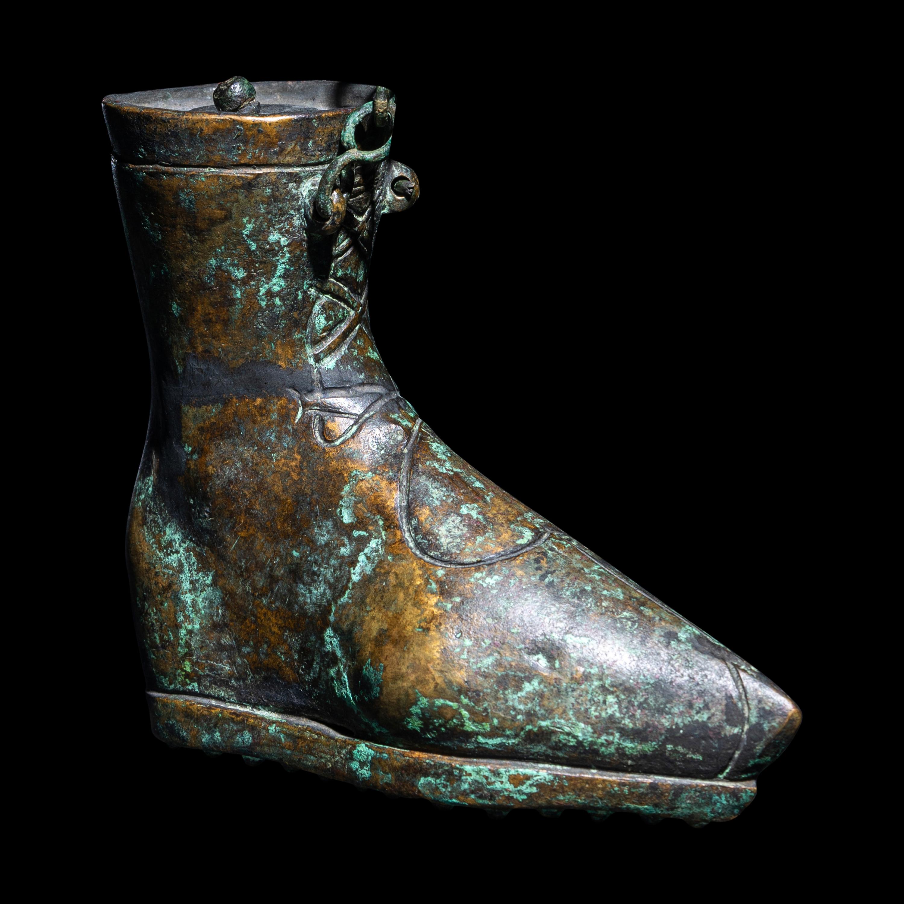 A Roman Bronze Balsamarium in the form of a Boot