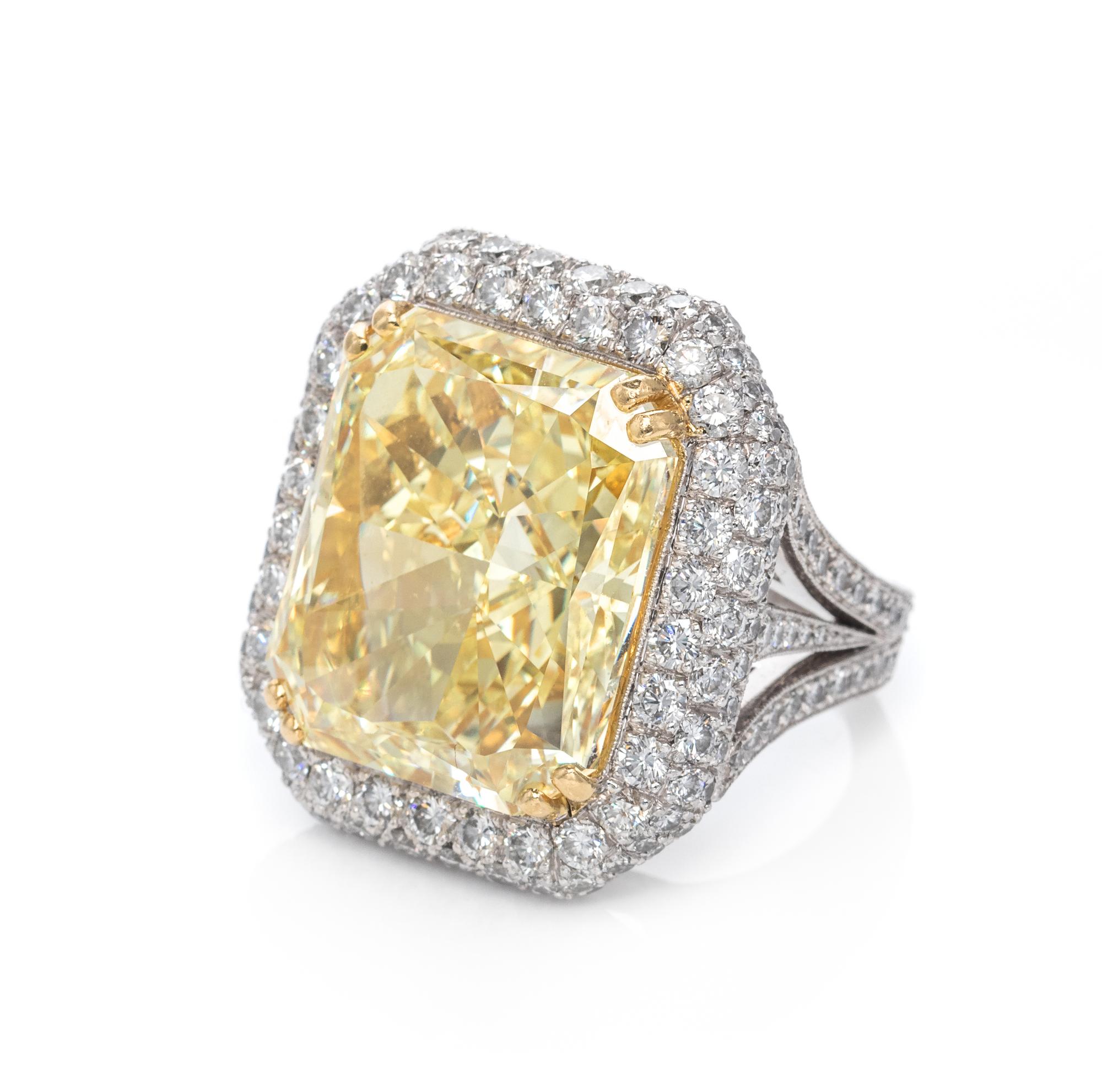 An Exceptional Fancy Yellow Diamond, Platinum and Diamond Ring,