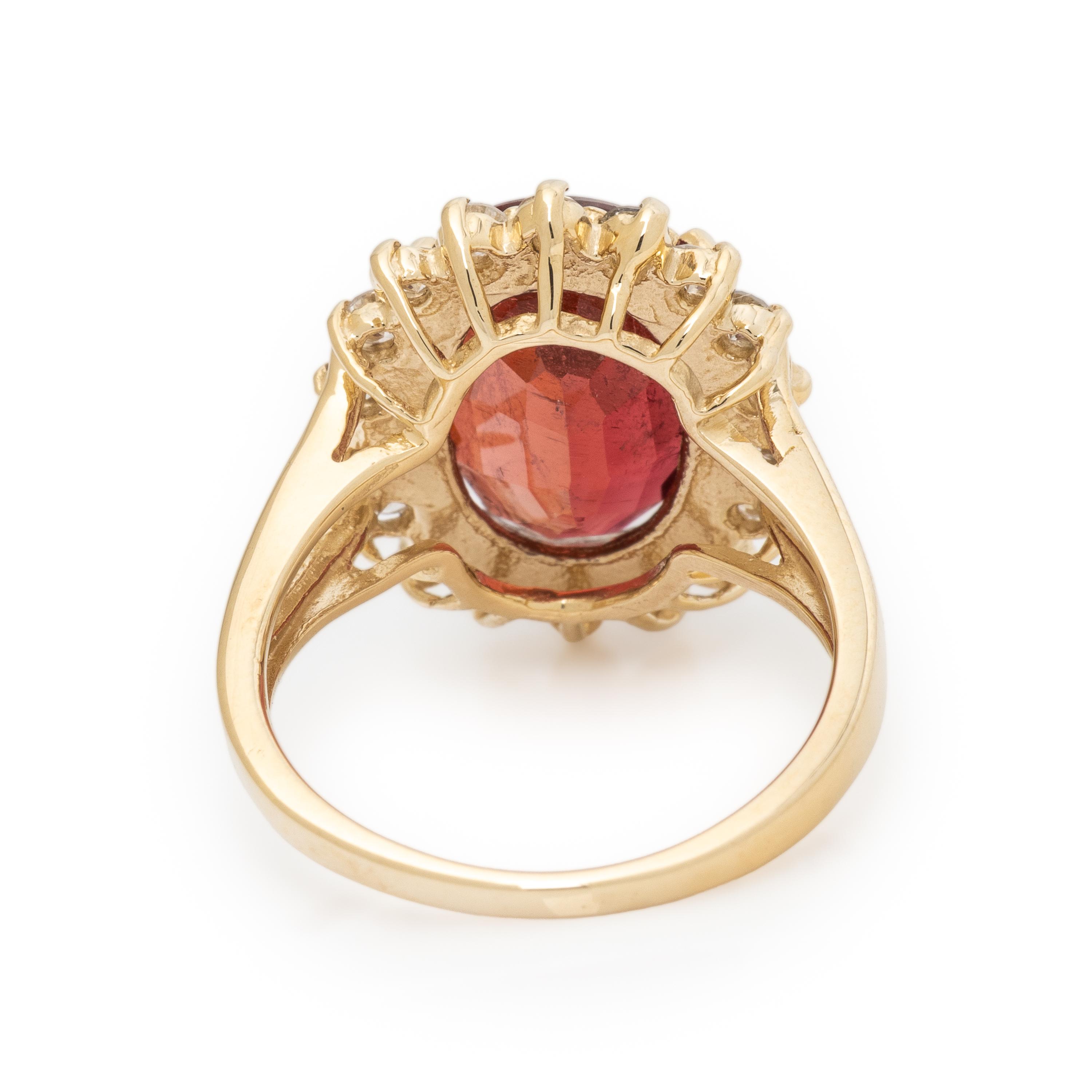 Rubellite Tourmaline, Diamond, and Yellow Gold Ring