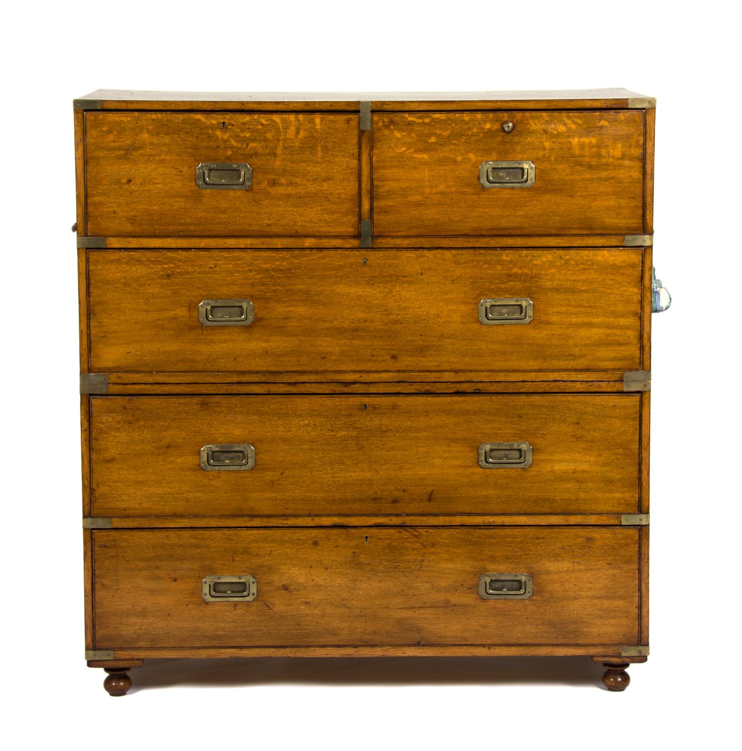 An Irish Brass Mounted Campaign Chest Height 51 1/2 width 48 x depth 20 inches. — FIRST HALF 19TH CENTURY