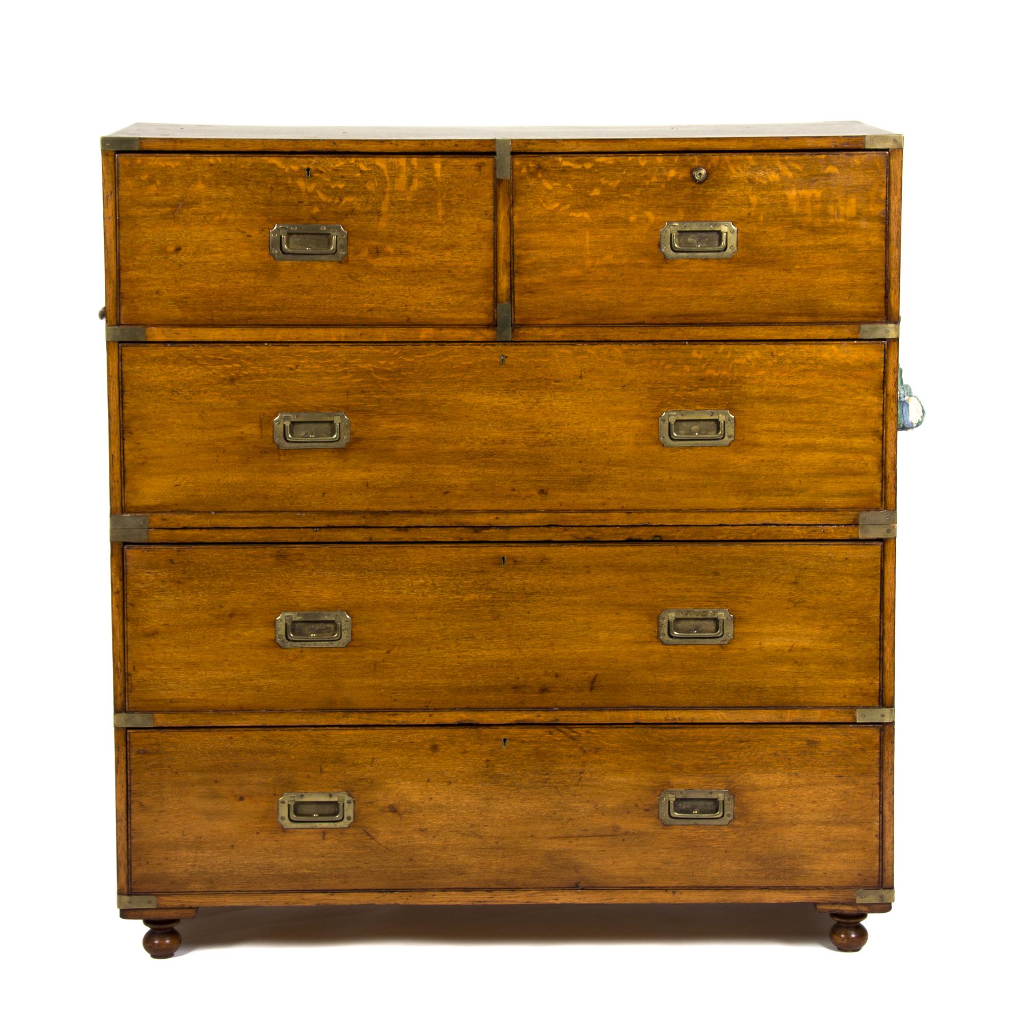 An Irish Brass Mounted Campaign Chest Height 51 1/2 width 48 x depth 20 inches. — FIRST HALF 19TH CENTURY