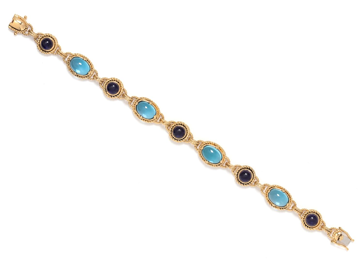 GABRIEL & CO., AMETHYST AND BLUE TOPAZ BRACELET