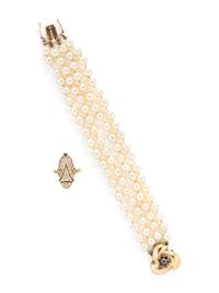CULTURED PEARL BRACELET AND GEMSTONE RING