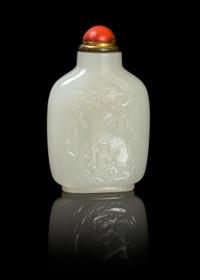 A Chinese White Jade Snuff Bottle QING DYNASTY, 18TH/19TH CENTURY Height 3 inches. — QING DYNASTY, 18TH/19TH CENTURY