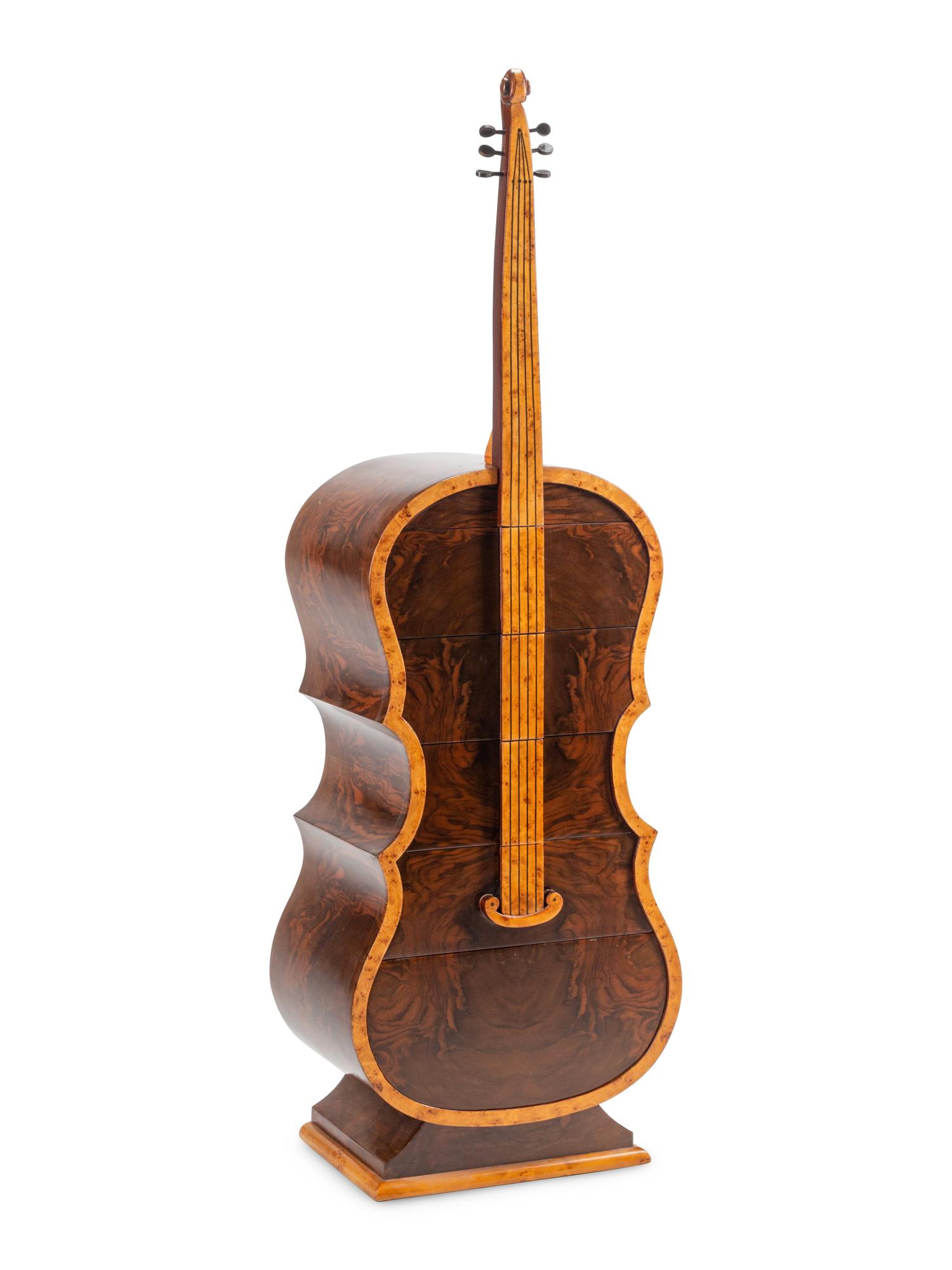 A Continental Burlwood and Walnut “Cello” Cabinet