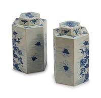 A Pair of Chinese Porcelain Hexagonal Tea Cannisters and Covers