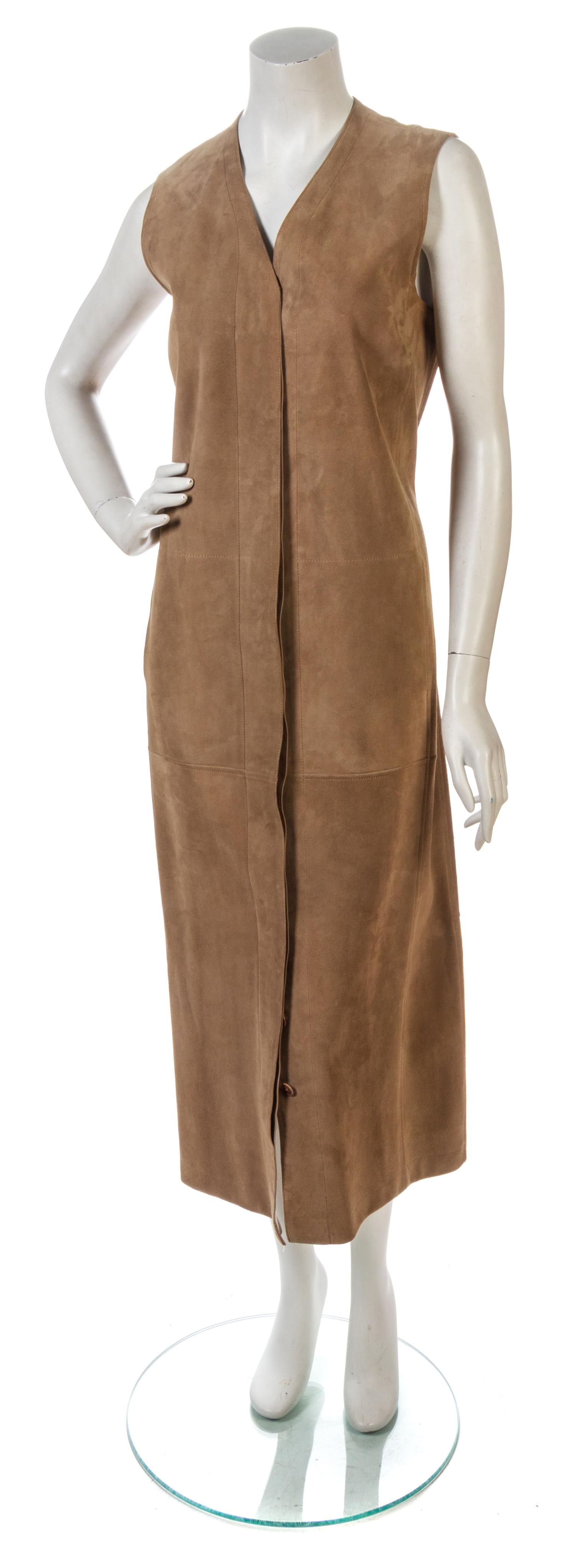 An Hermes Tan Suede Coatdress, Size 40.