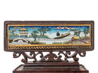 A Chinese Cloisonné Enamel Inset Hardwood Table Screen