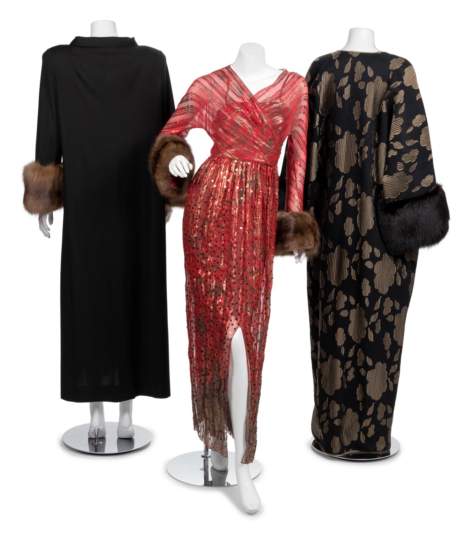 Two Geoffrey Beene Evening Jackets and One Dress, All with Fur Cuffs, 1980-90s