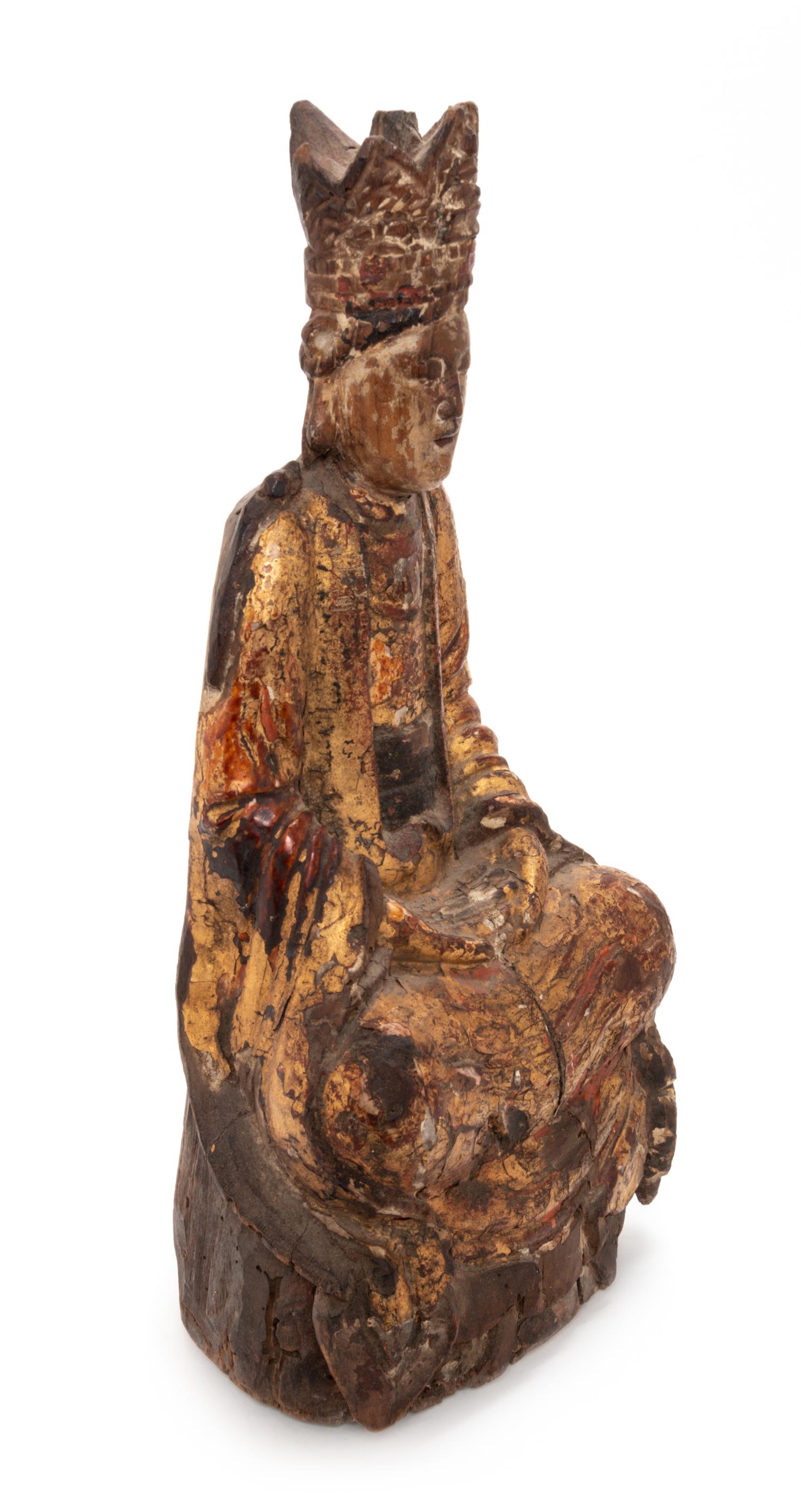 A Chinese Gilt Lacquered Wood Figure of Guanyin