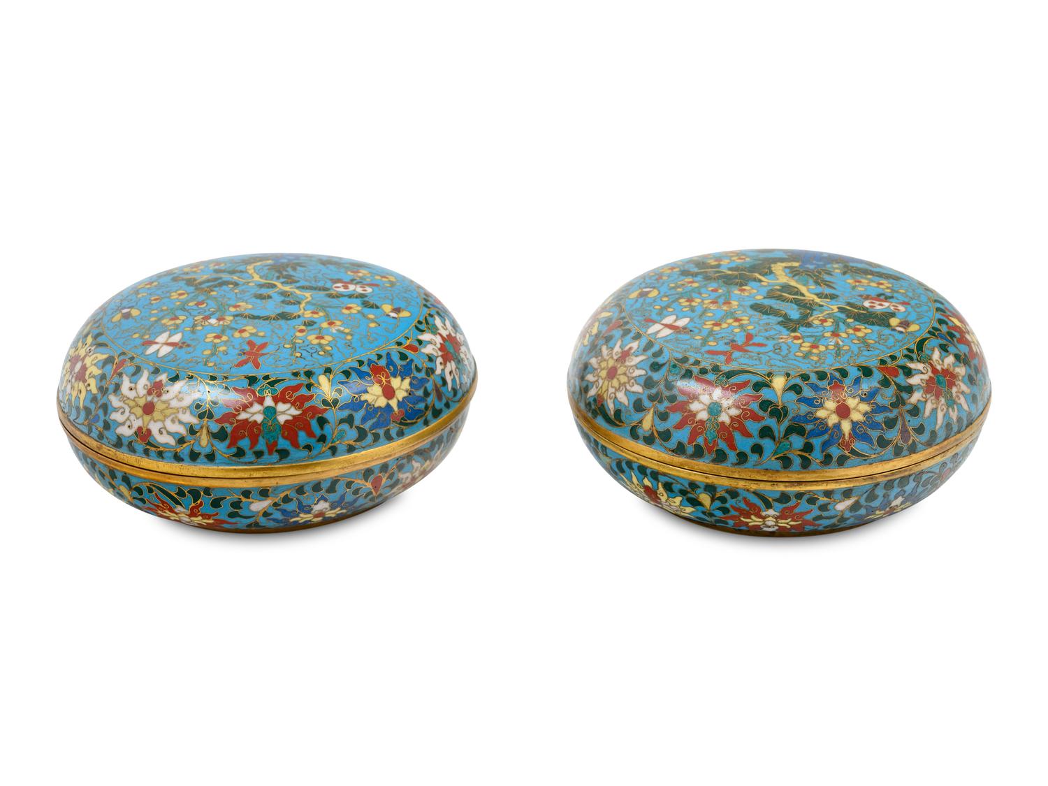 A Pair of Chinese Export Cloisonné Enamel Covered Boxes