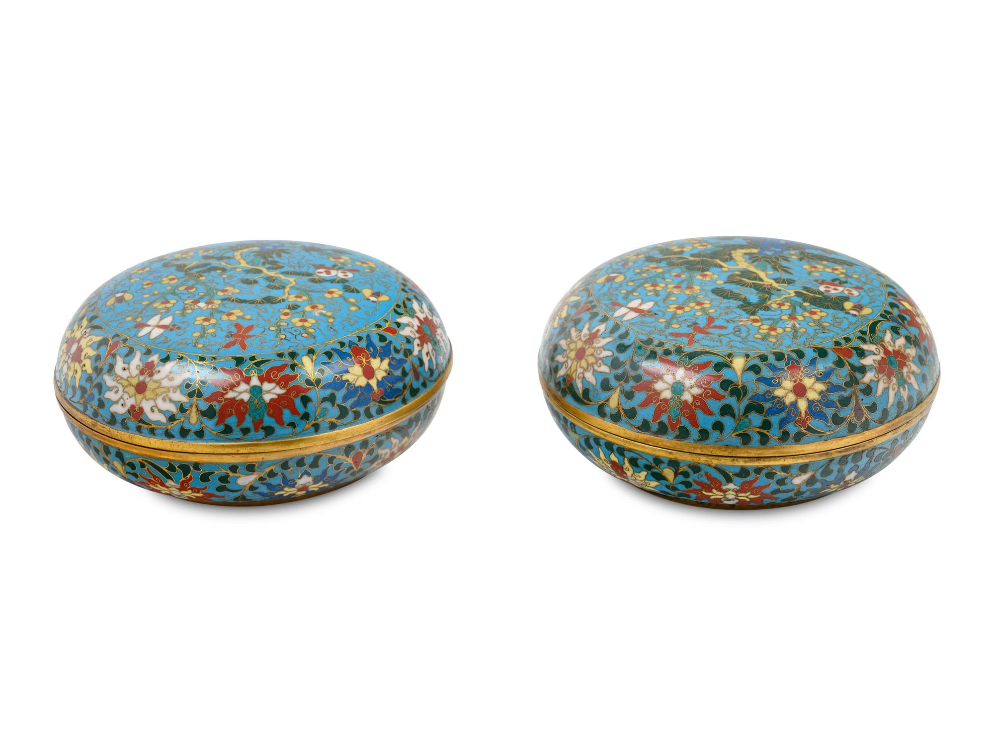 A Pair of Chinese Export Cloisonné Enamel Covered Boxes