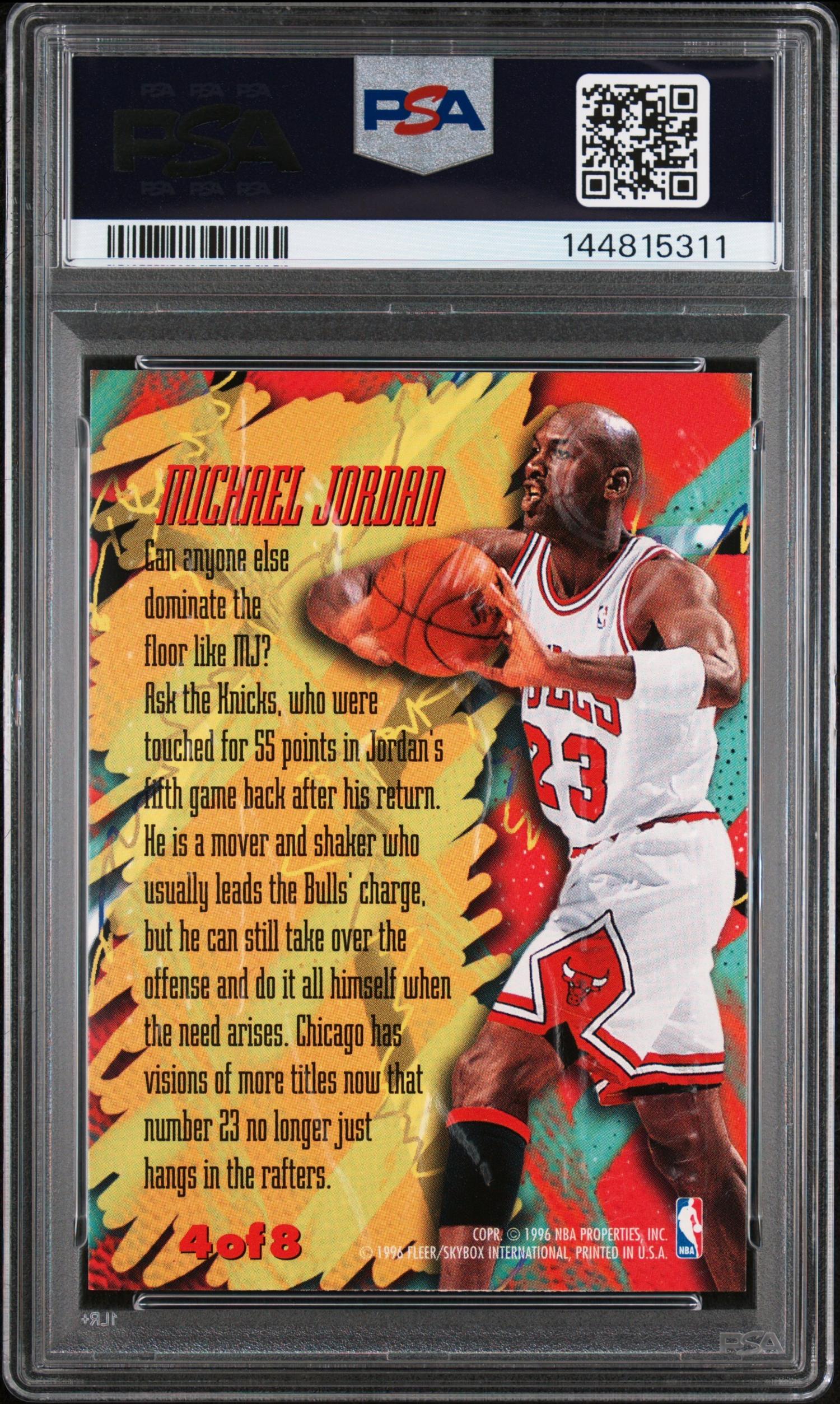 A 1995 Fleer Metal Michael Jordan Scoring Magnet Basketball Card No. 4 (PSA 8 NM-MT)