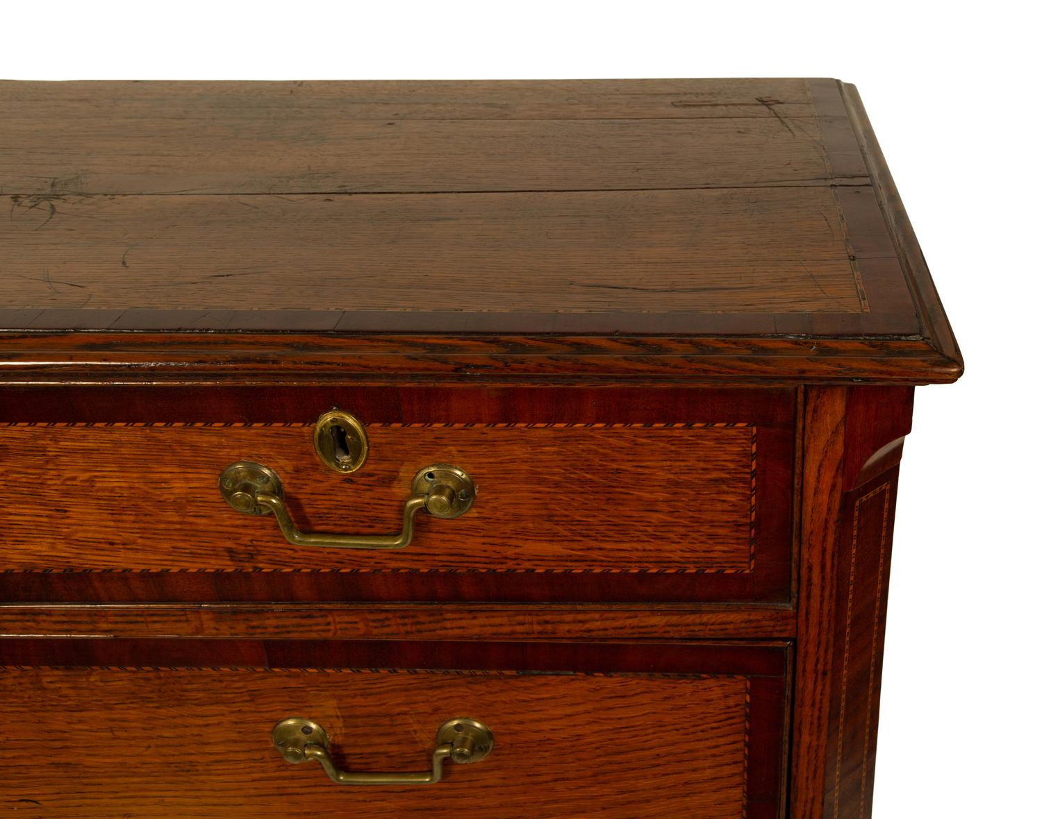 A George III Inlaid Oak and Mahogany Chest of Drawers — 18TH/19TH CENTURY