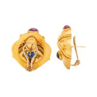 YELLOW GOLD, SAPPHIRE AND RUBY EARCLIPS