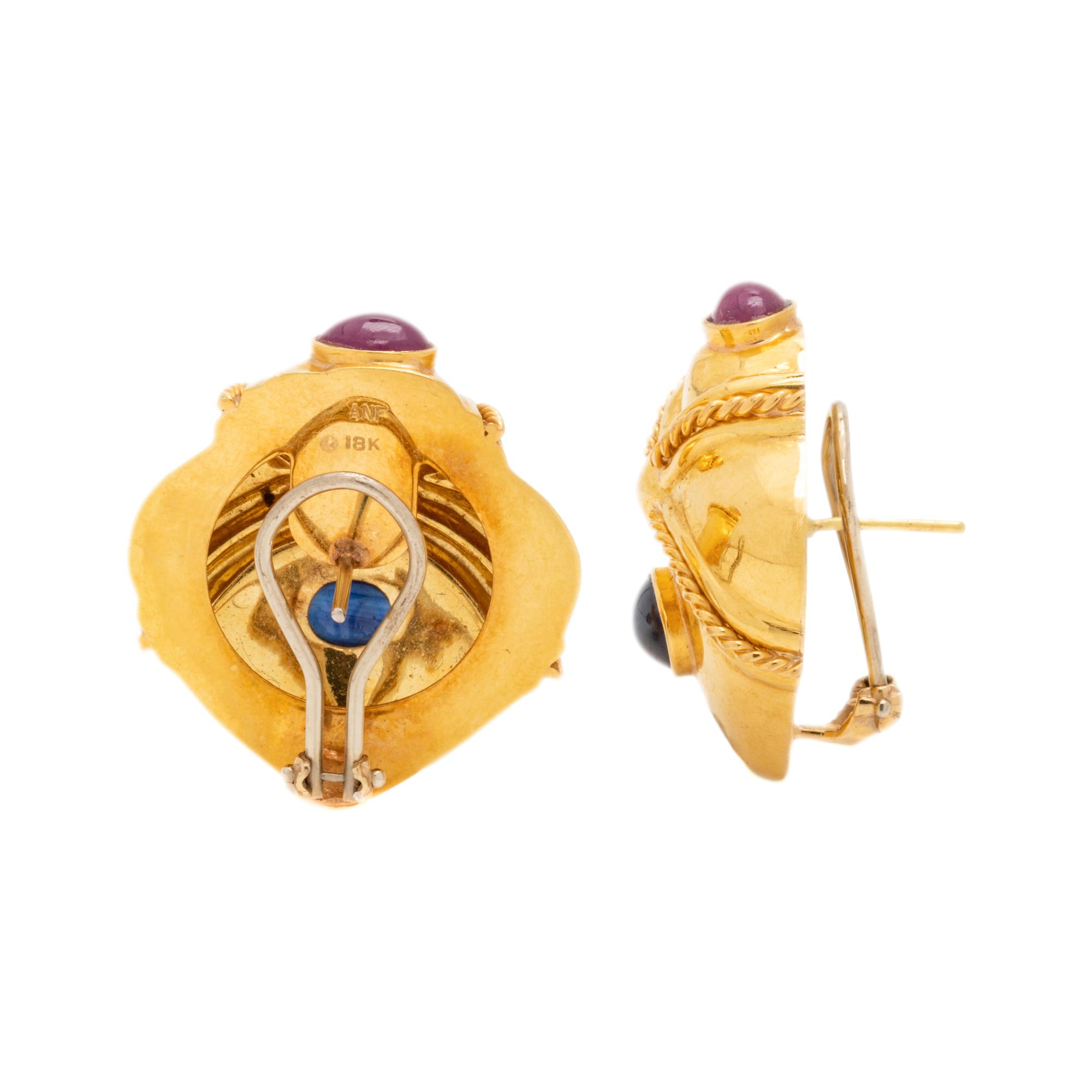 YELLOW GOLD, SAPPHIRE AND RUBY EARCLIPS