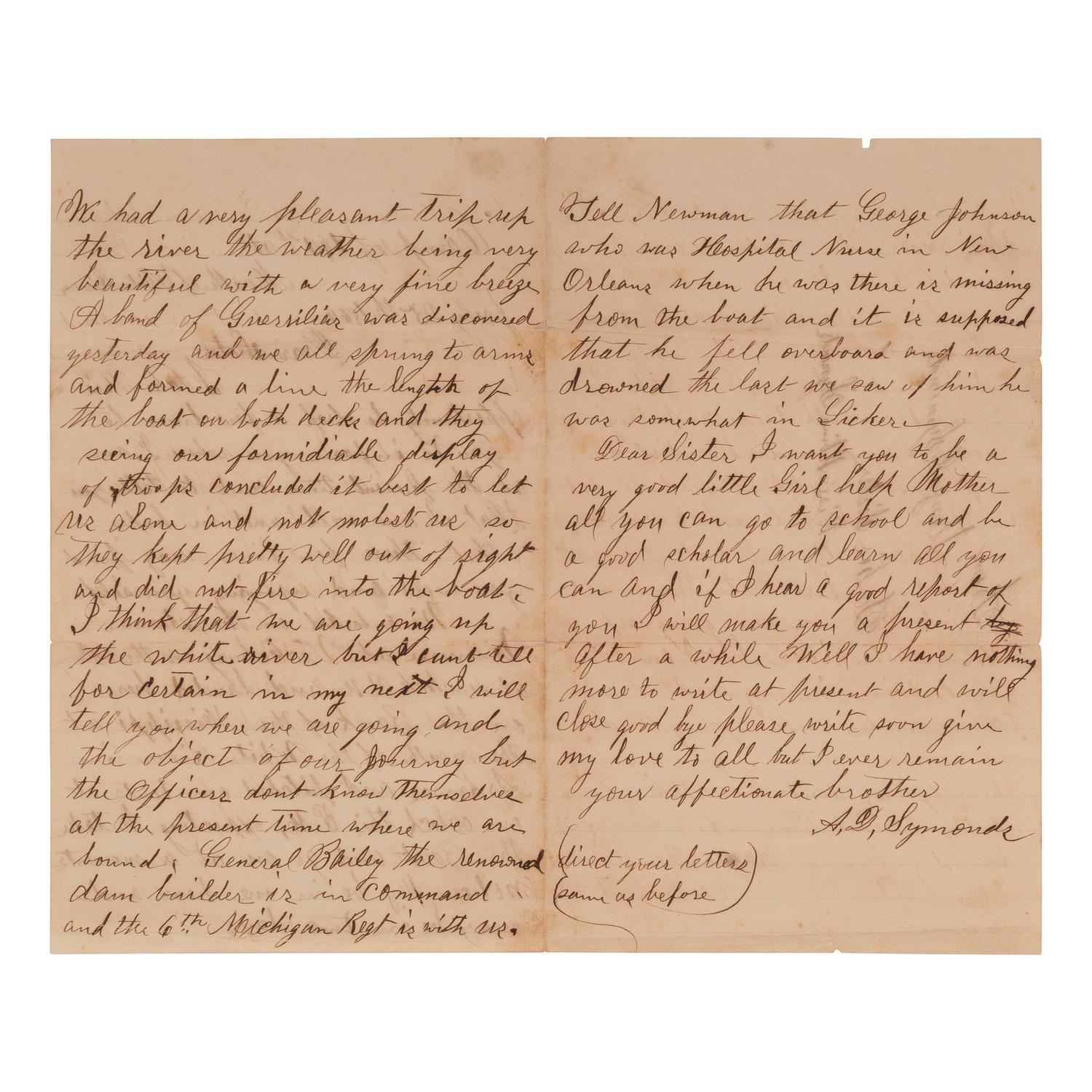 [CIVIL WAR]. A group of 2 soldiers' letters with Vicksburg and Arkansas interest, comprising: