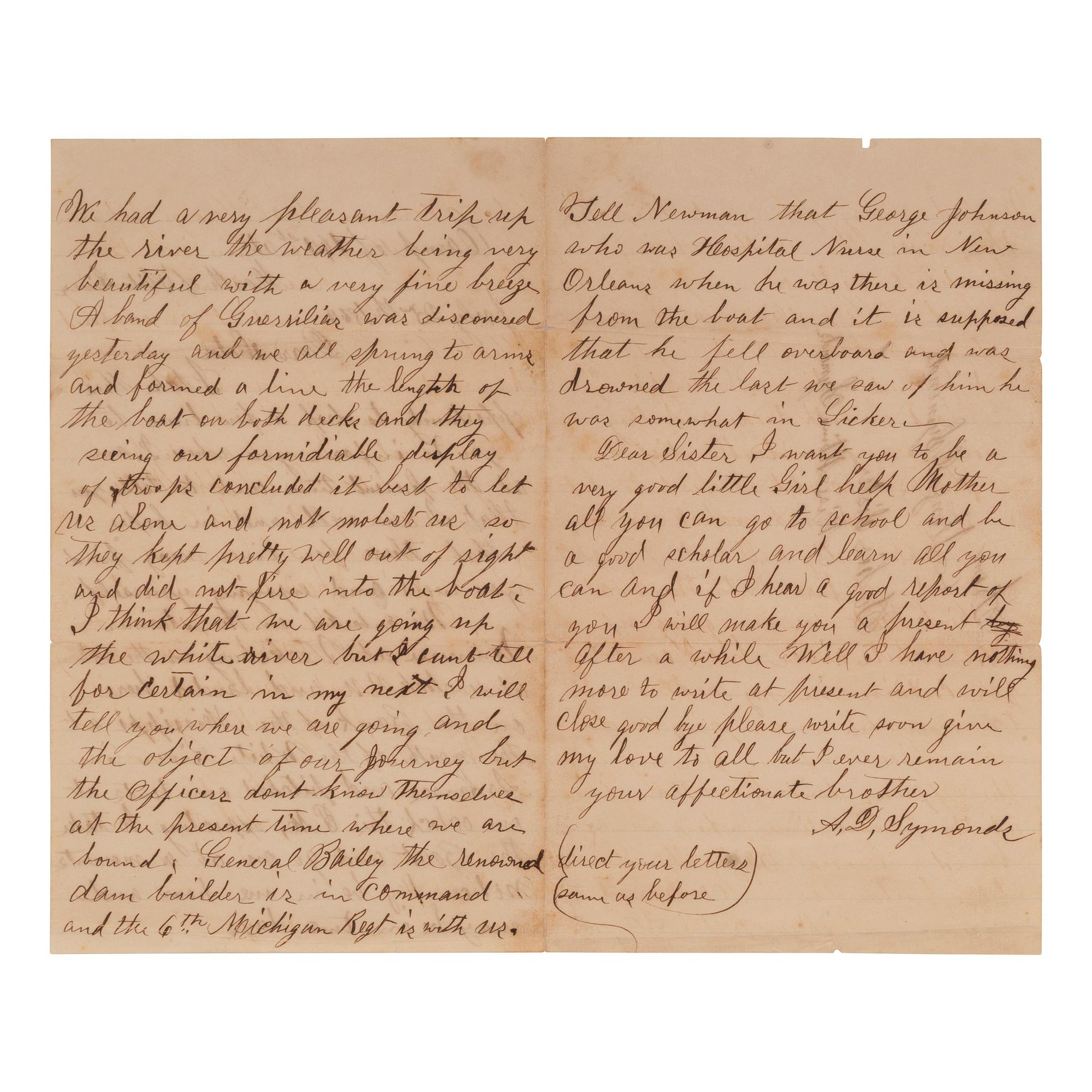 [CIVIL WAR]. A group of 2 soldiers' letters with Vicksburg and Arkansas interest, comprising: