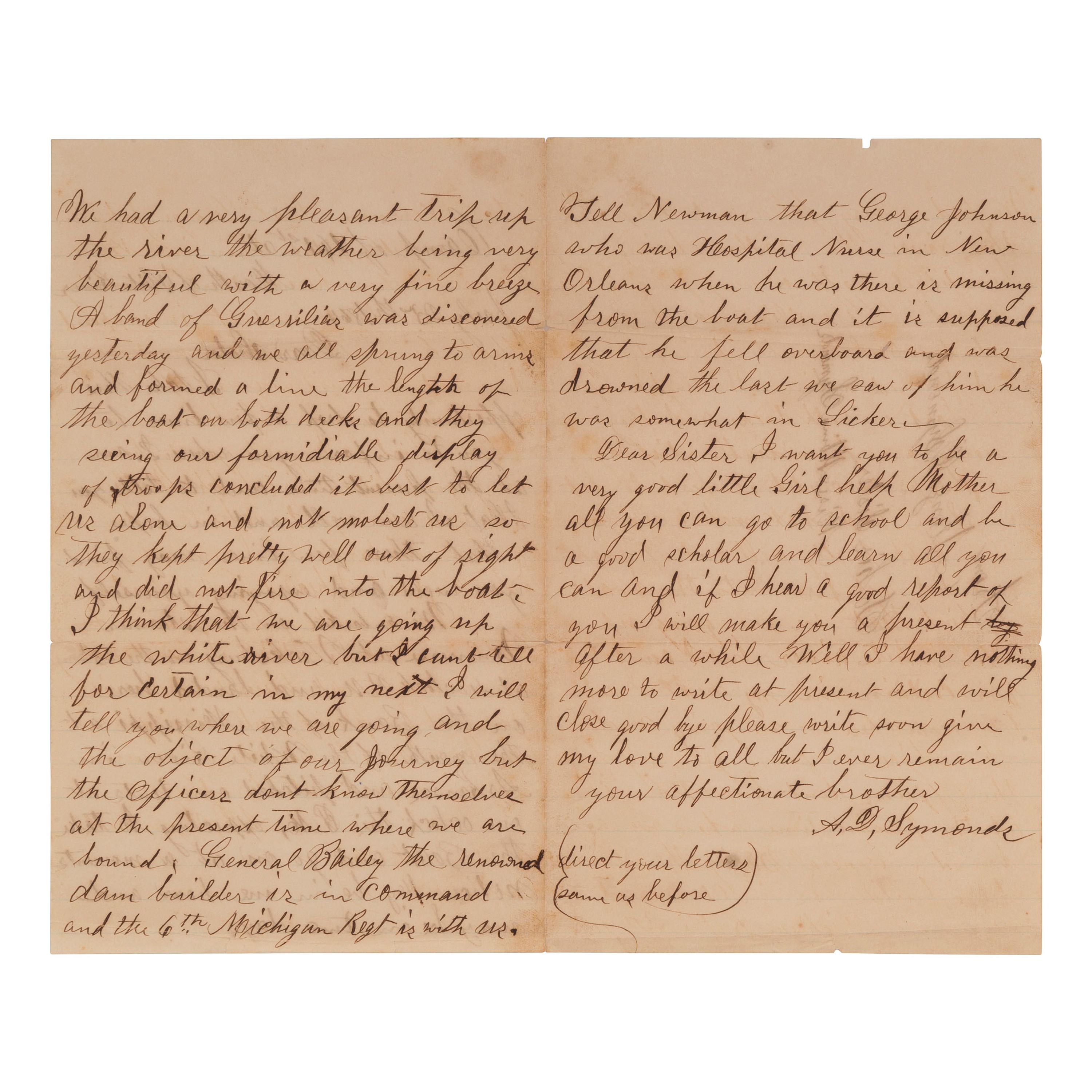 [CIVIL WAR]. A group of 2 soldiers' letters with Vicksburg and Arkansas interest, comprising: