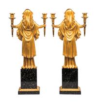 A Pair of Restauration Ormolu and Marble Figural Candelabra