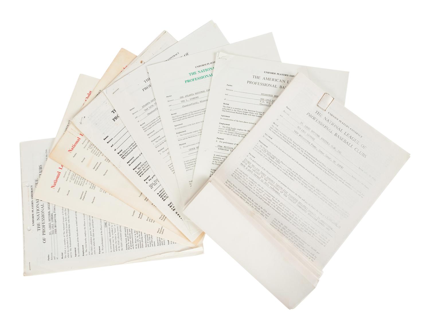A Large Group of Contracts and Documents from The Collection of Baseball Hall of Famer Ted Simmons,