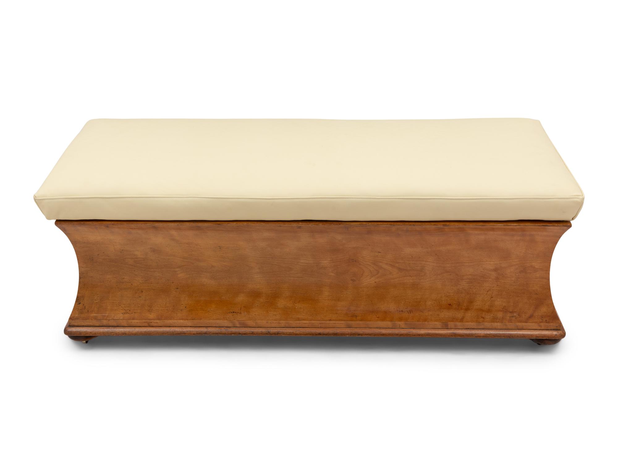 A Biedermeier Satinwood and Leather Storage Bench