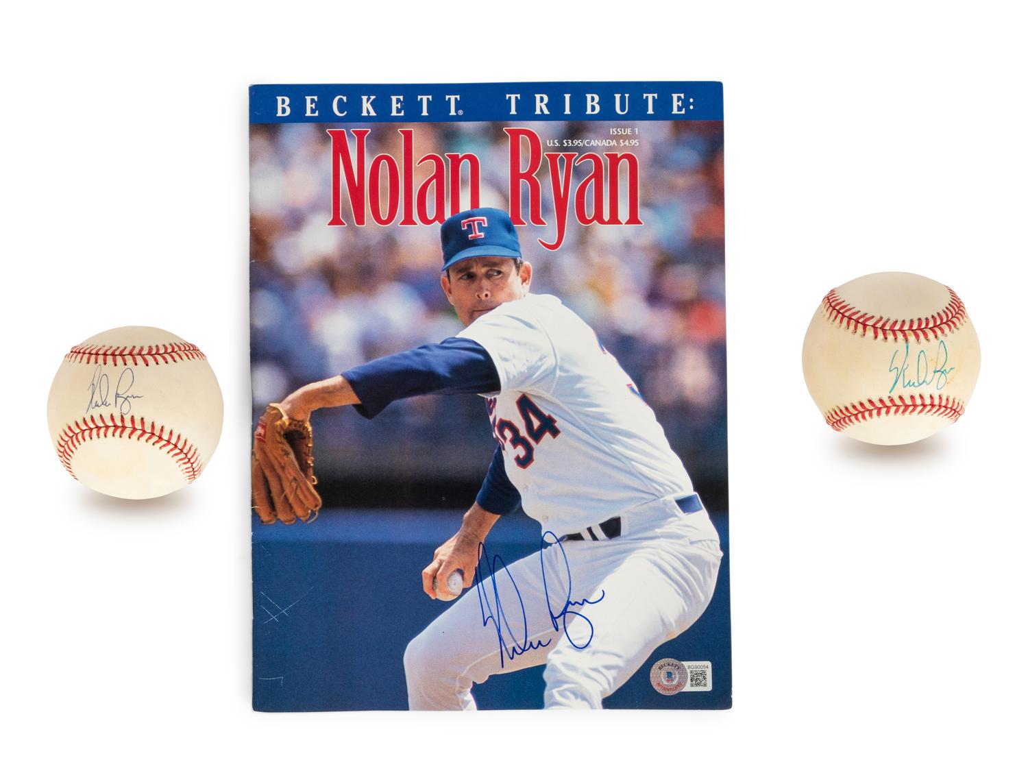 A Group of Three Nolan Ryan Signed Autograph Items (Beckett Authentication Services BAS Certified),