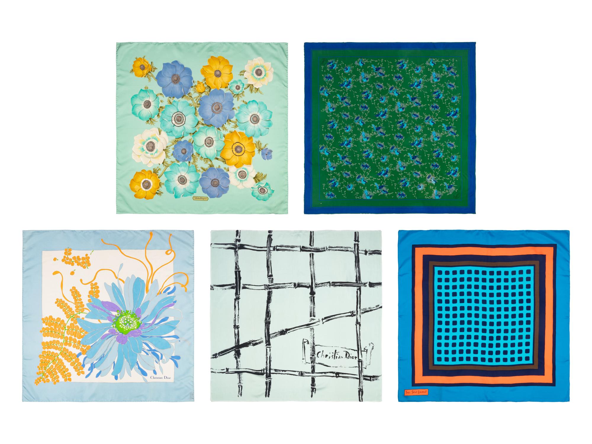 Five Designer Silk Scarves