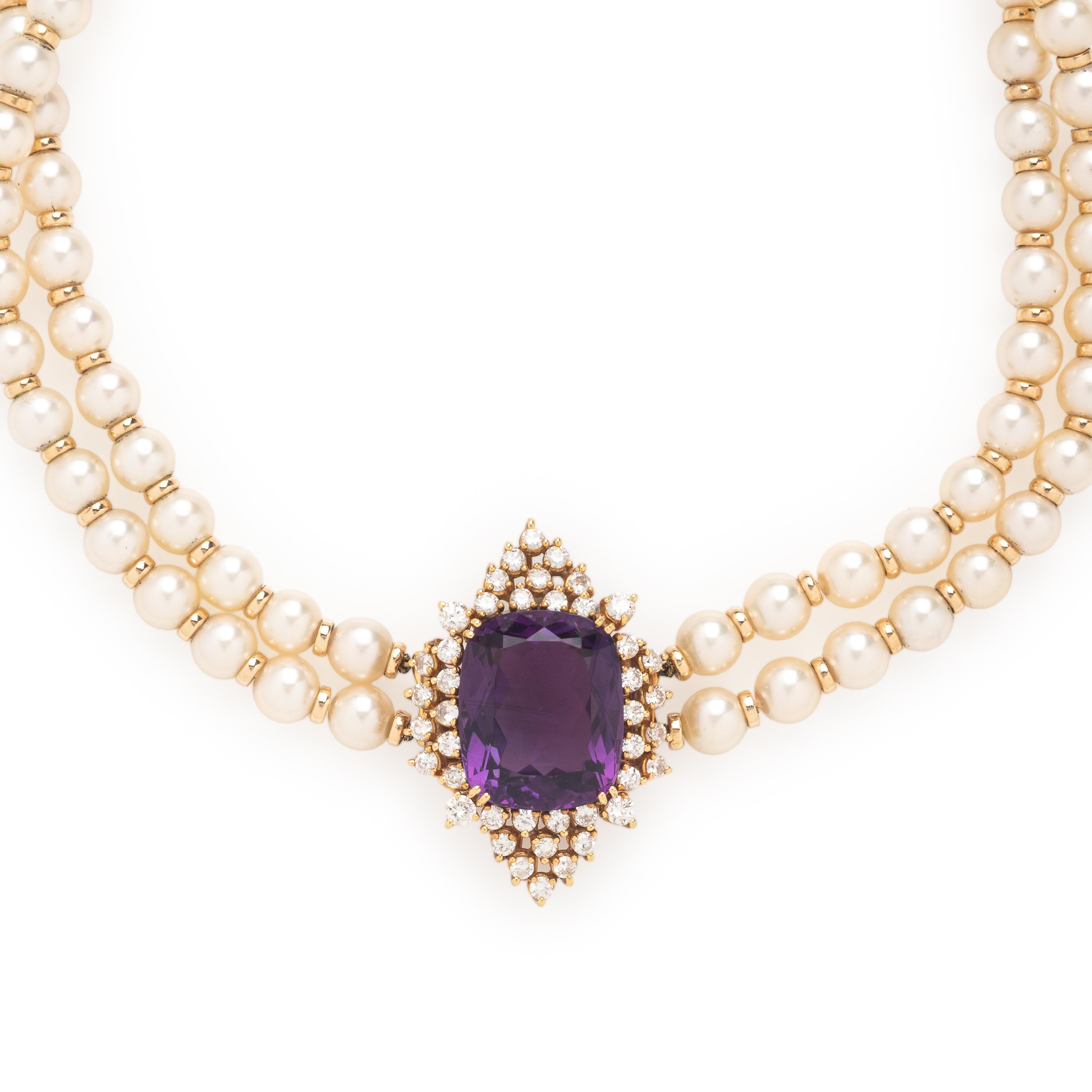 Amethyst, Diamond, and Cultured Pearl Convertible Choker Necklace