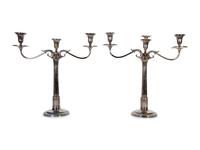A Pair of Sheffield Silver-Plate Three-Light Candelabra