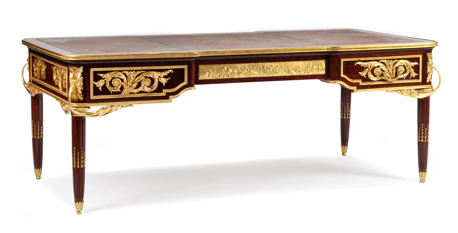 A Louis XVI Style Gilt Bronze Mounted Bureau Plat Height 29 1/2 x width 78 3/4 x depth 39 1/4 inches. — LATE 19TH/EARLY 20TH CENTURY