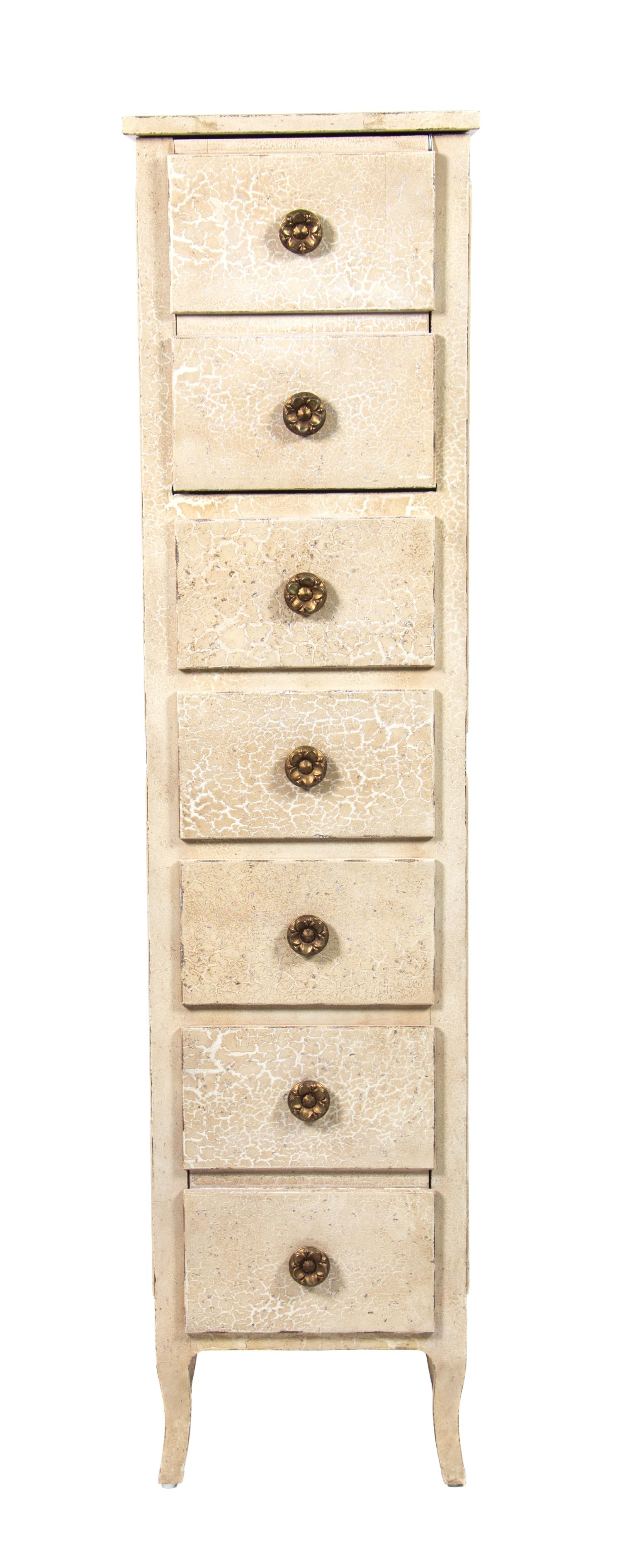 A Painted Chest of Drawers Height 64 3/4 x width 16 x depth 13 1/2 inches. — 20TH CENTURY