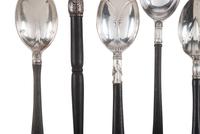 Eight American and Continental Silver and Silverplate Wood-Handled Serving Utensils