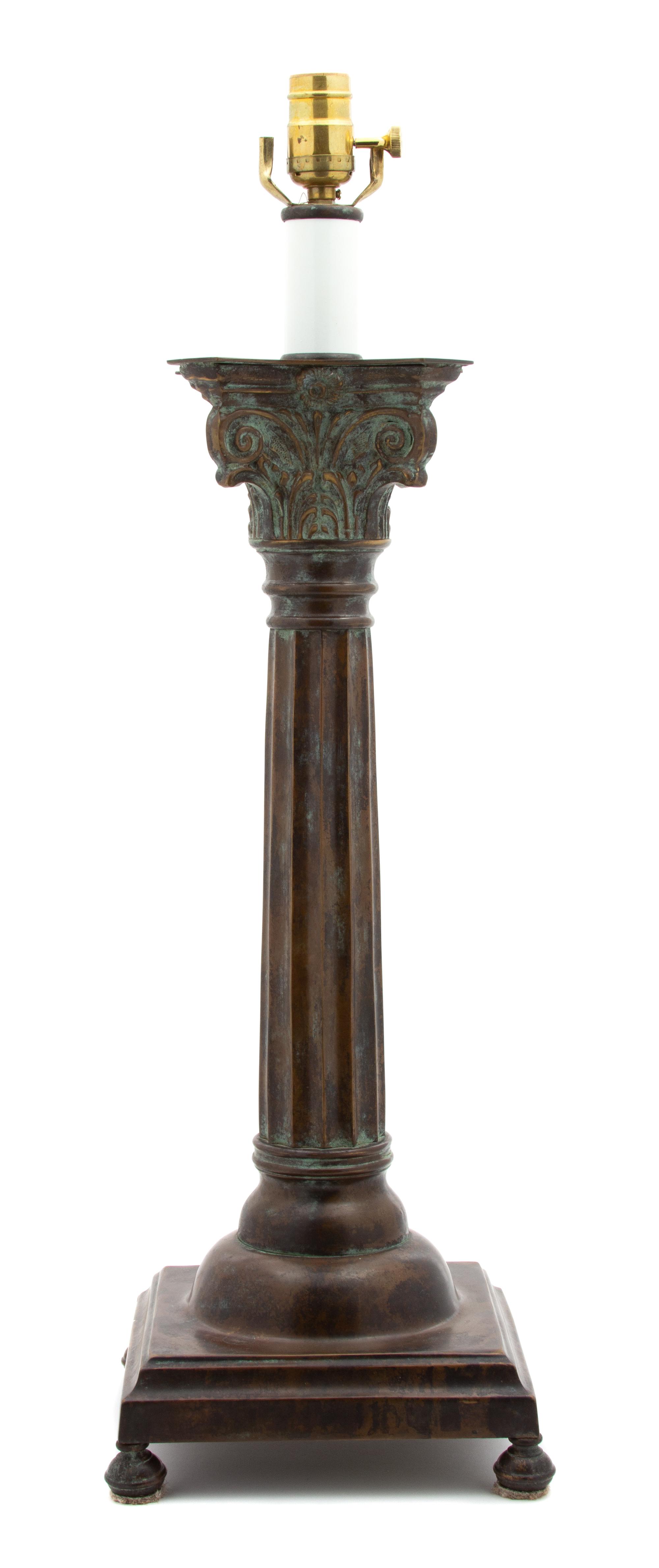 A Neoclassical Style Bronze Columnar form Table Lamp Height 22 inches. — 20TH CENTURY