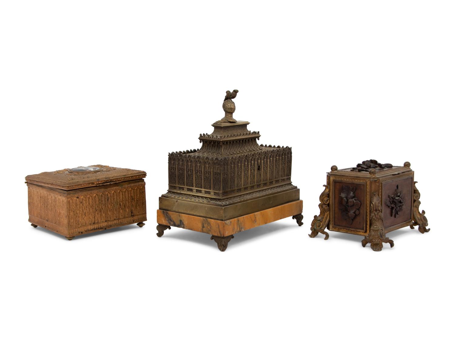 Three Continental Bronze and Gilt Metal Table Caskets