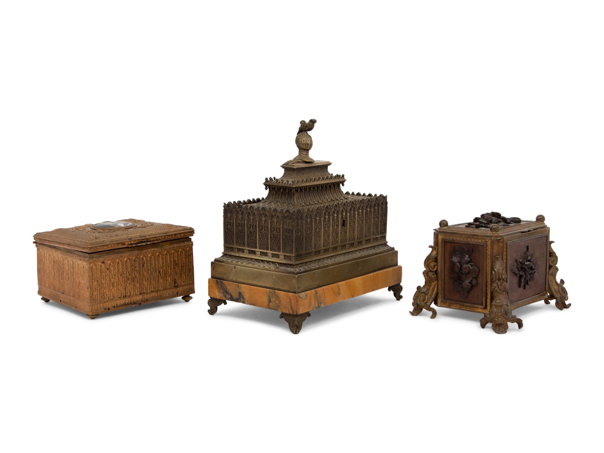 Three Continental Bronze and Gilt Metal Table Caskets