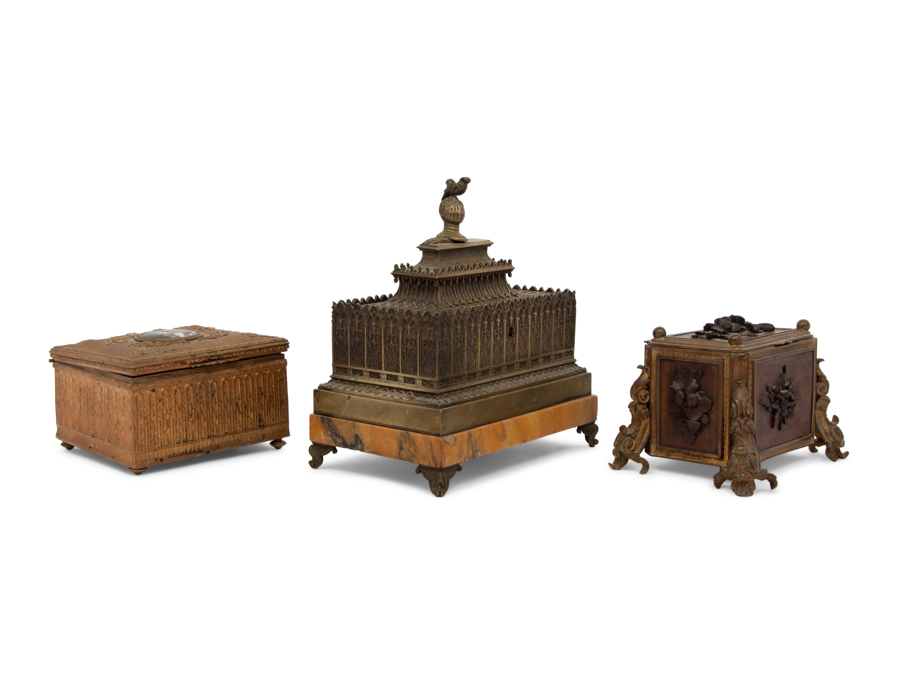 Three Continental Bronze and Gilt Metal Table Caskets