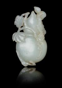A Carved Pale Celadon Jade Toggle of a Gourd Length 3 3/4 inches. — LATE QING DYNASTY