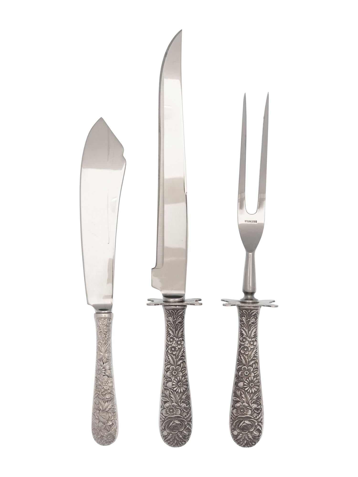 A Set of Three S. Kirk & Son Repoussé Silver Flatware Articles
