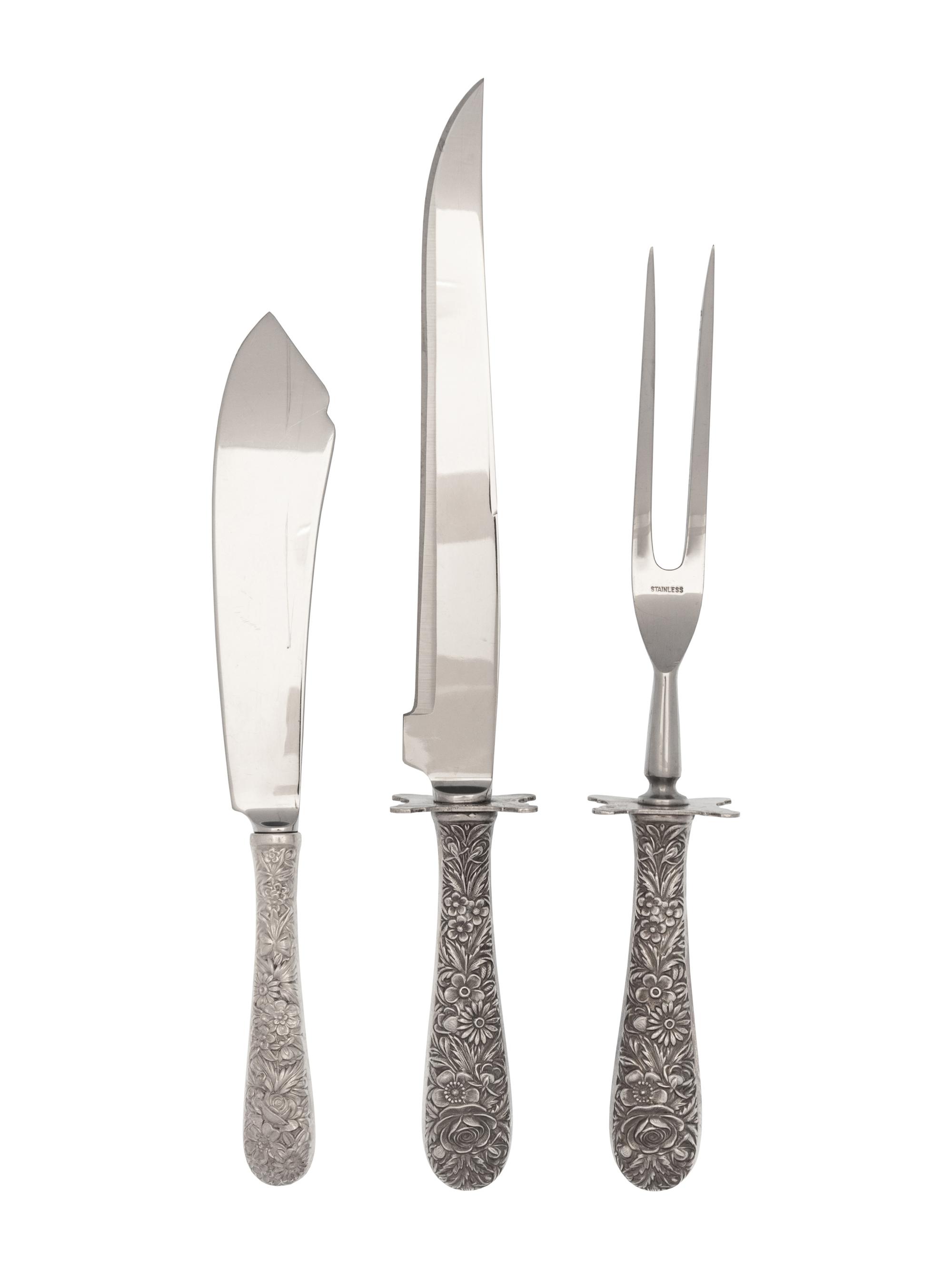 A Set of Three S. Kirk & Son Repoussé Silver Flatware Articles