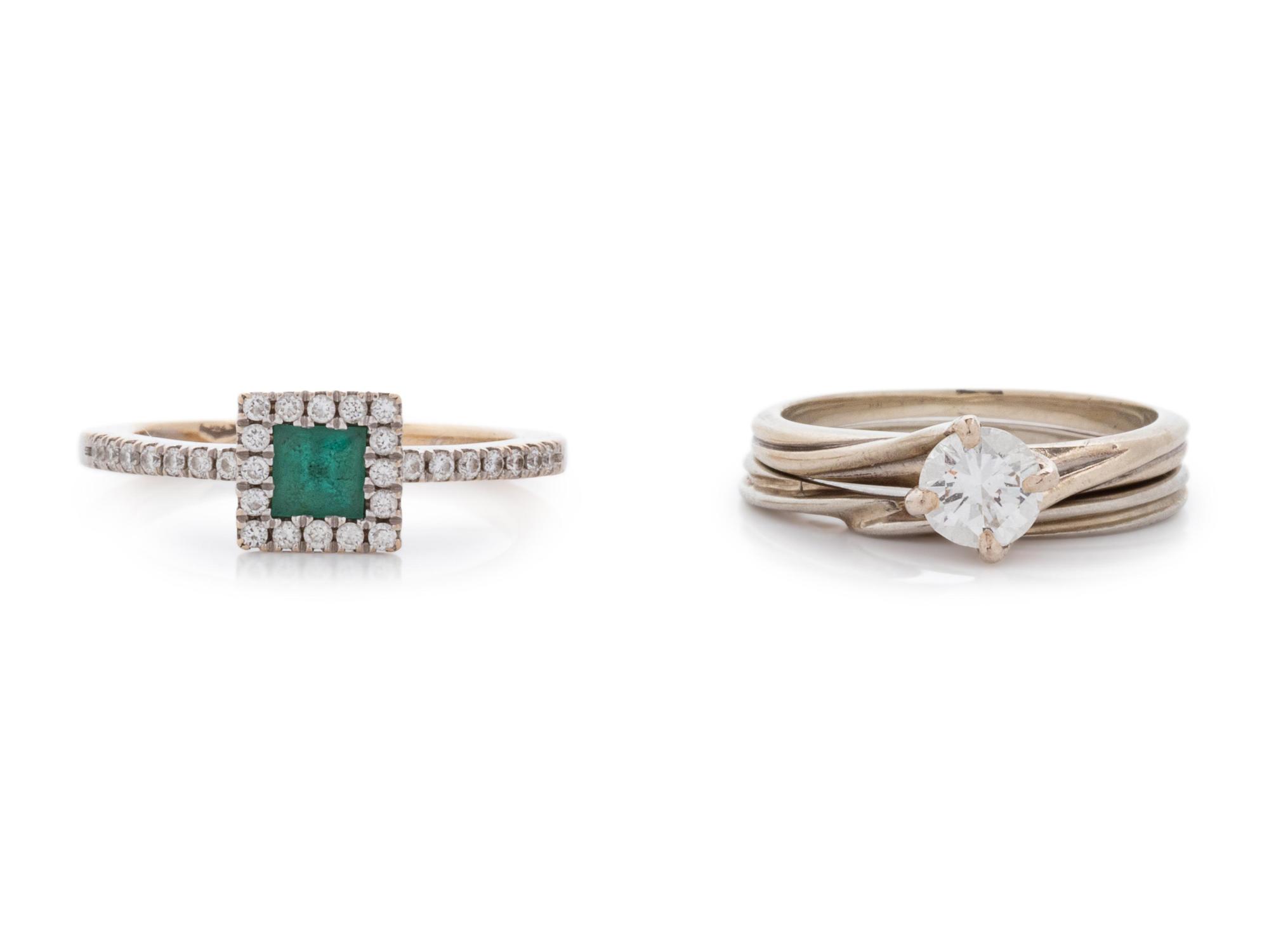 A Collection of White Gold Rings,