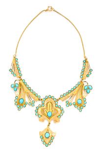 An 18 Karat Yellow Gold and Turquoise Necklace, 31.60 dwts.