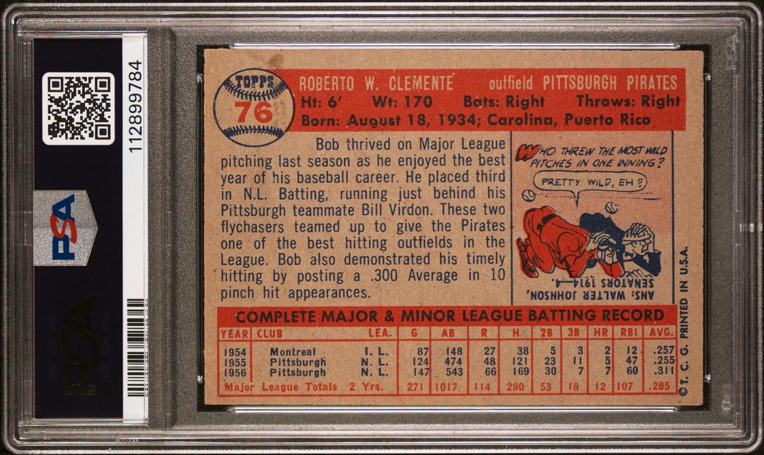 A 1957 Topps Roberto Clemente Baseball Card No. 76 (PSA 6 EX-MT)