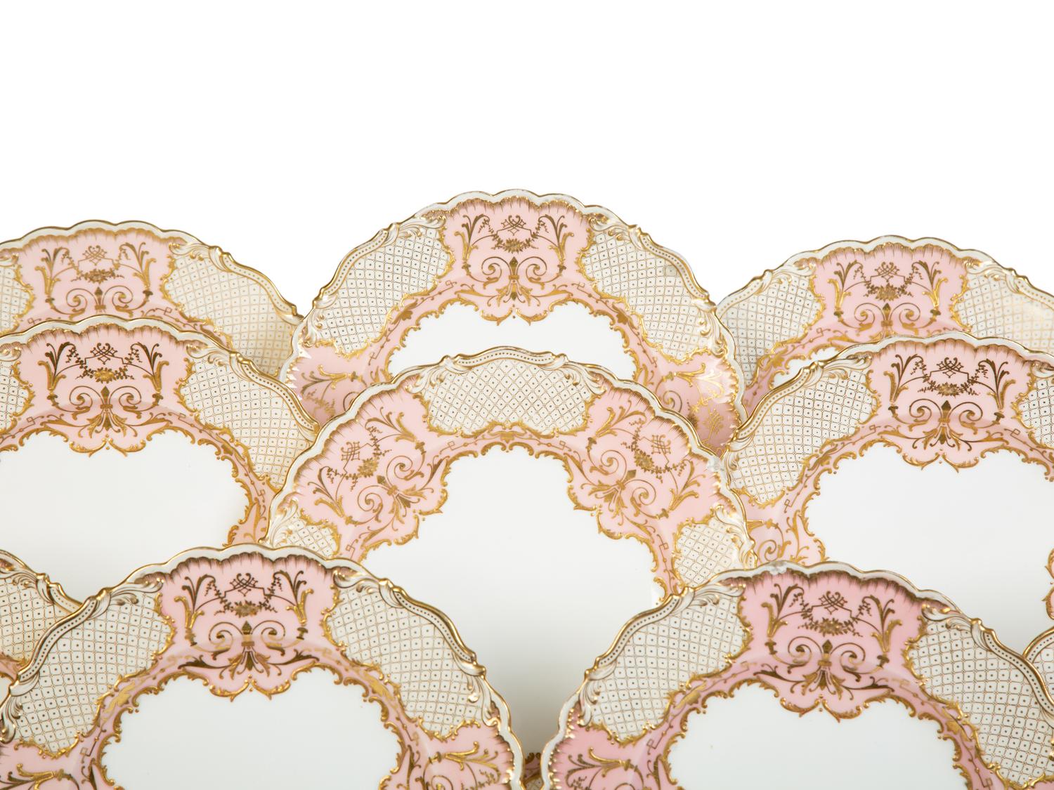 Sixteen Gilman Collamore & Co. Coalport Porcelain Dinner Plates