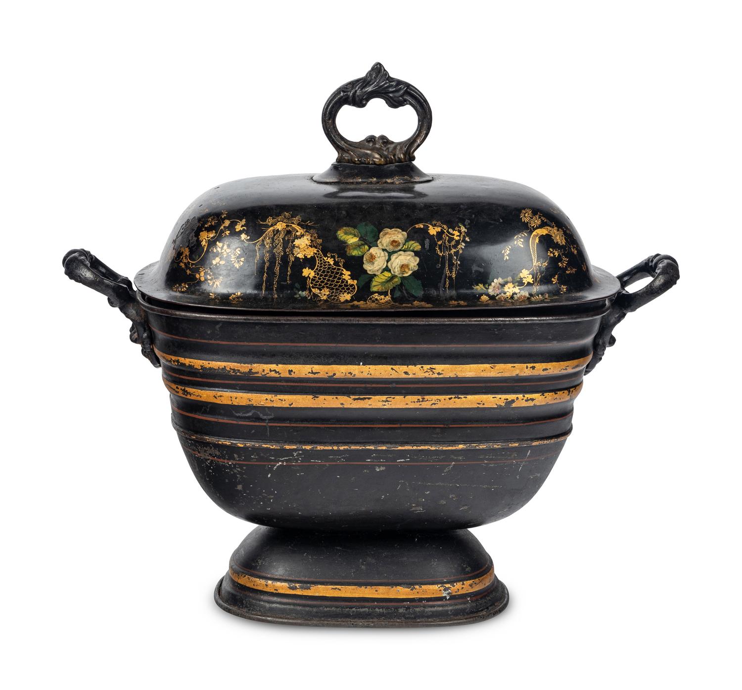 An English Painted and Parcel Gilt Tôle Wine Cooler