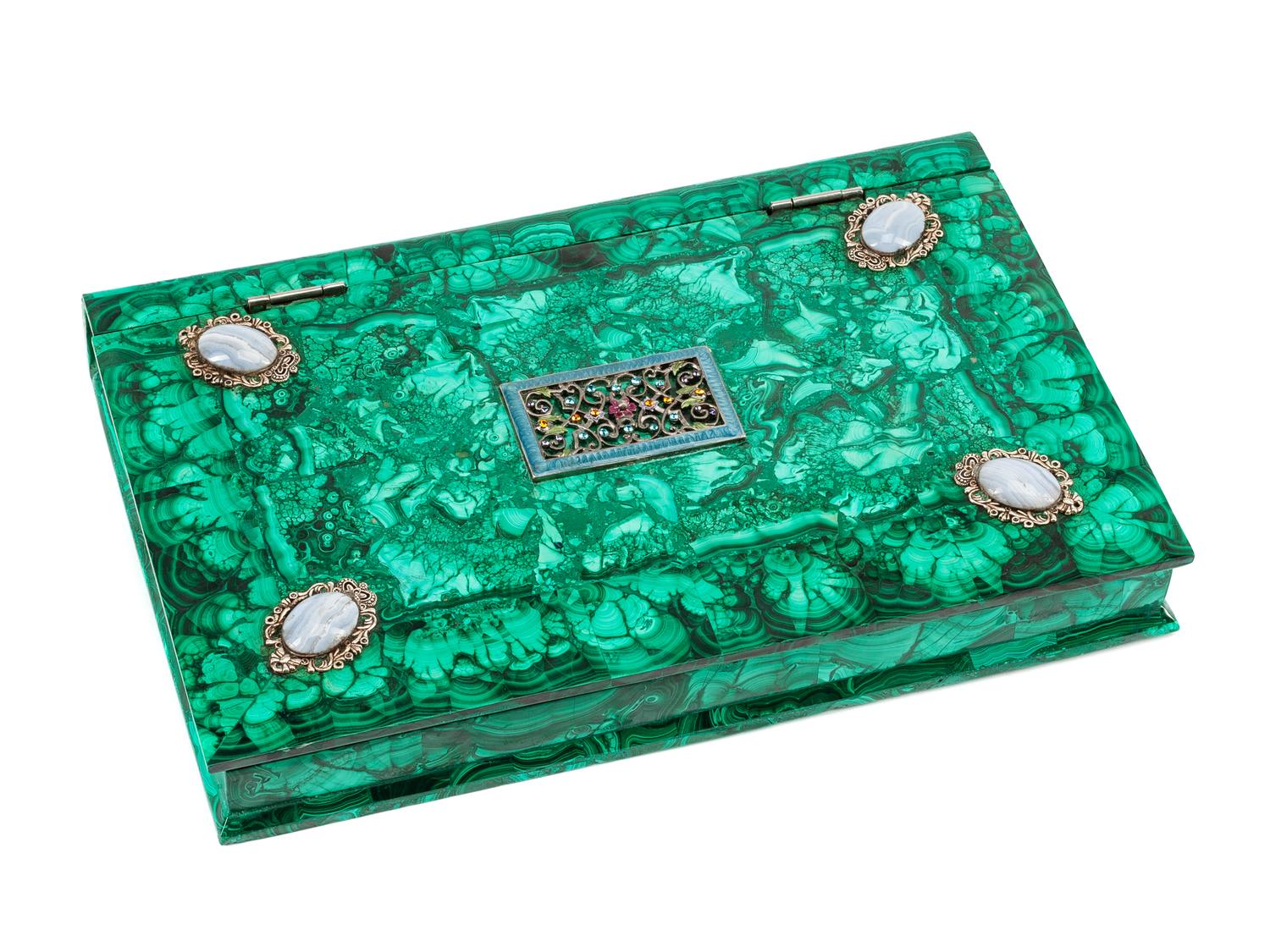 A Russian Hardstone Mounted Malachite Box